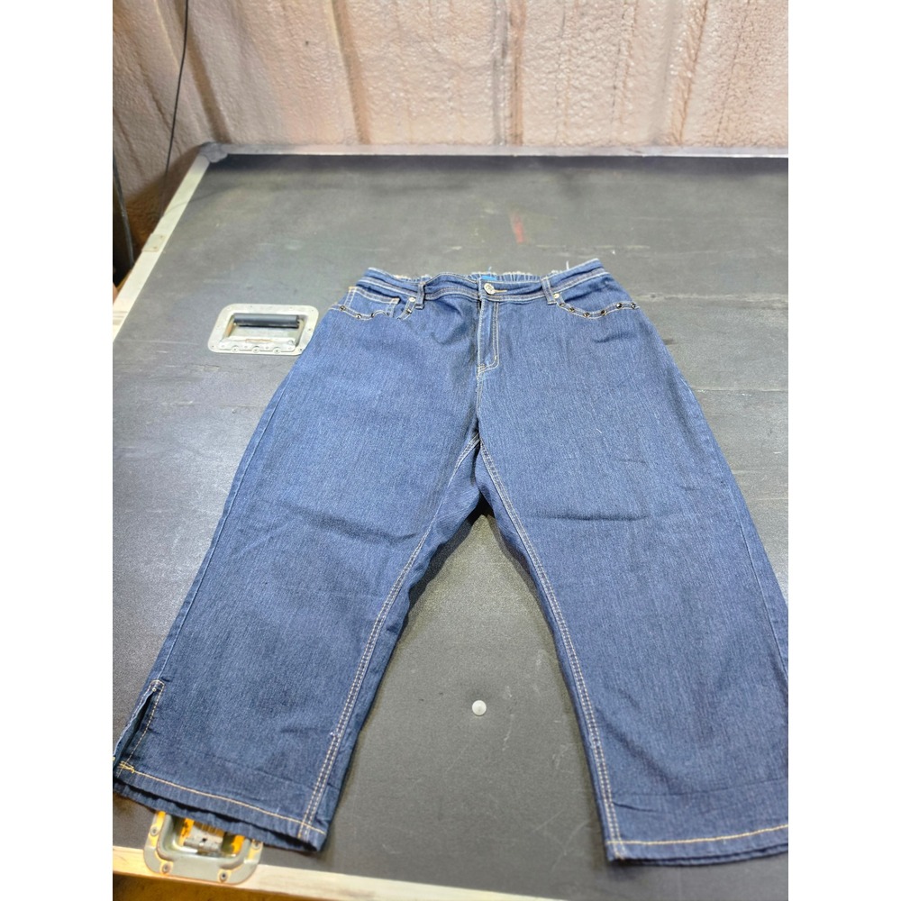 Indigo Rein Women Plus 22W Studded Dark Wash Denim Capri Jeans Elastic Waist